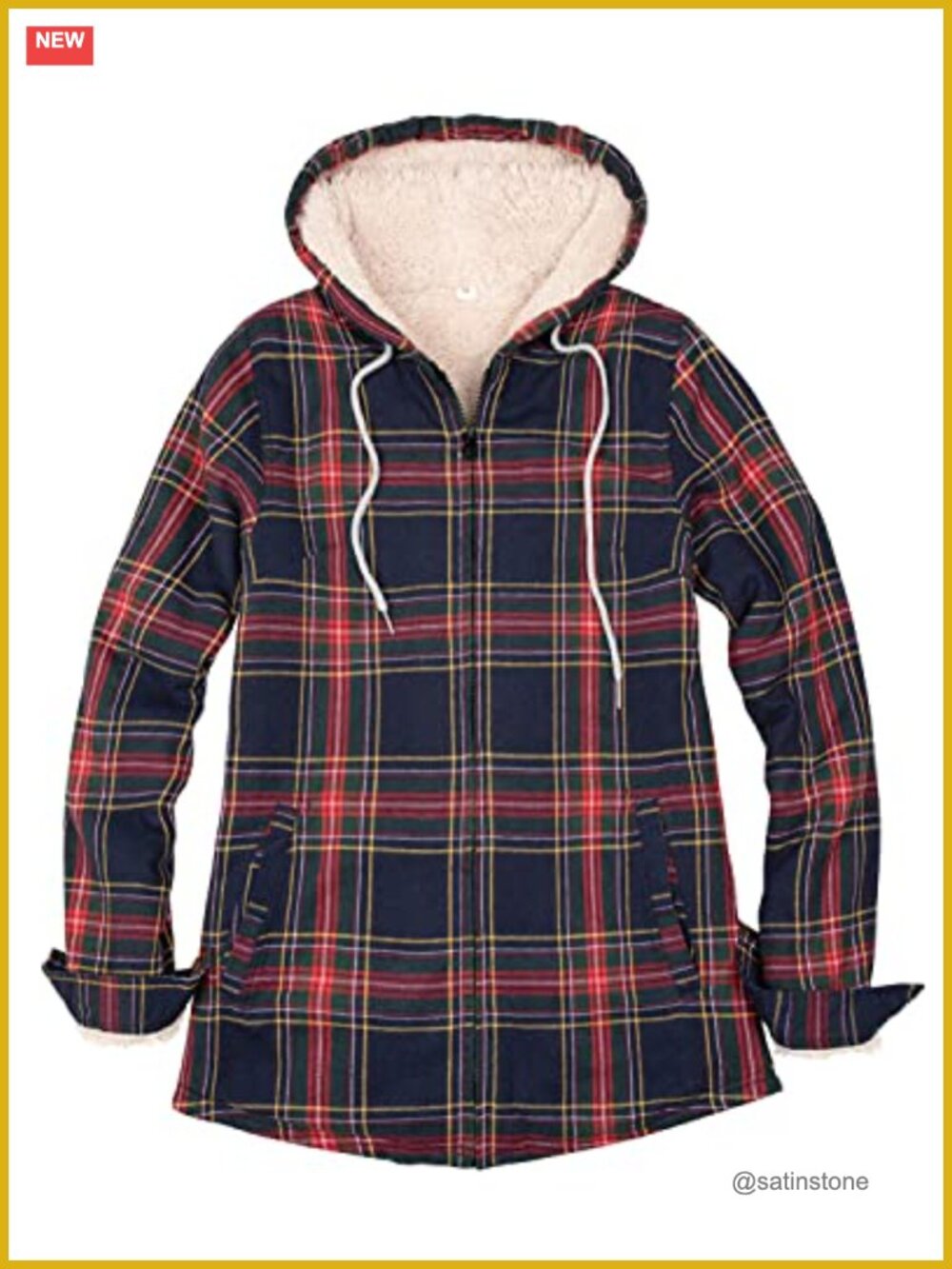 Women's Sherpa Lined Plaid Full Zip Flannel Jacket with Hood